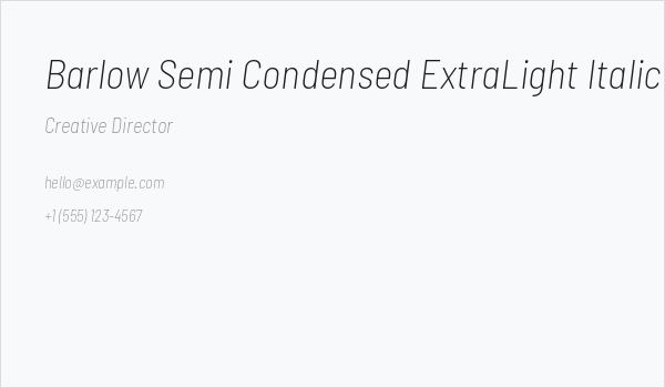 Barlow Semi Condensed ExtraLight Italic Business Card
