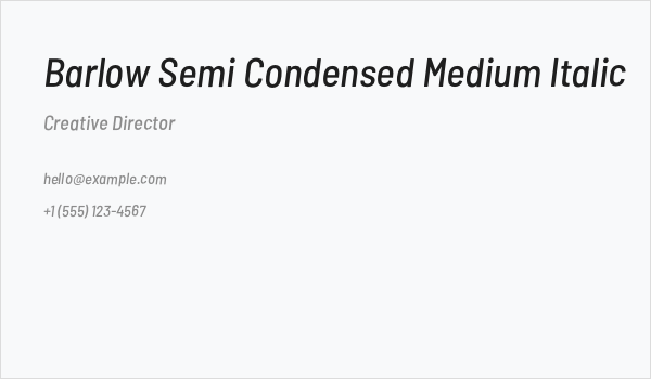 Barlow Semi Condensed Medium Italic Business Card