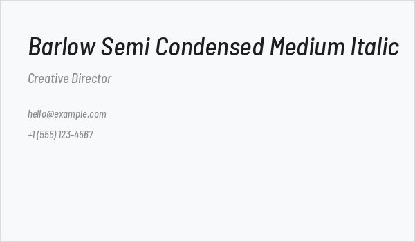 Barlow Semi Condensed Medium Italic Business Card