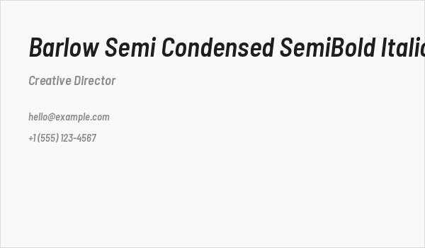 Barlow Semi Condensed SemiBold Italic Business Card