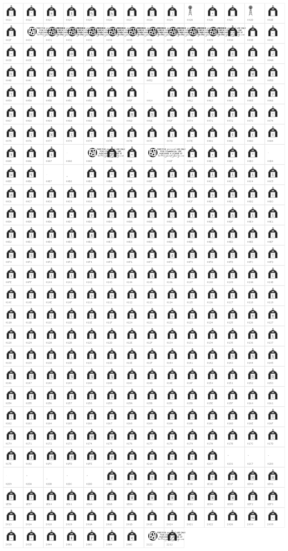 Barn-Letters Filled Character Map