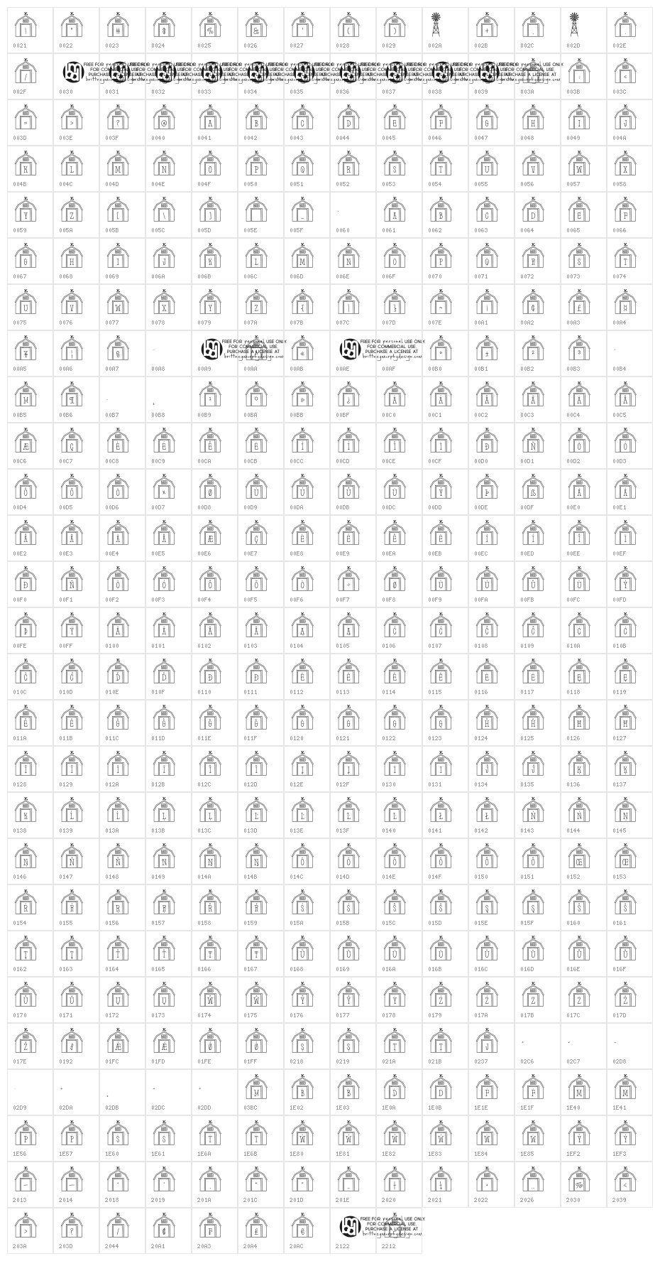 Barn-Letters Regular Character Map