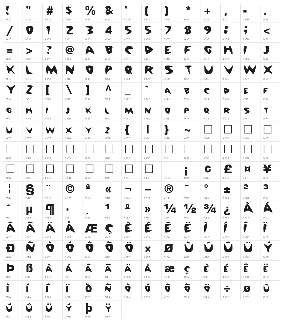 Barney Regular ttnorm Character Map