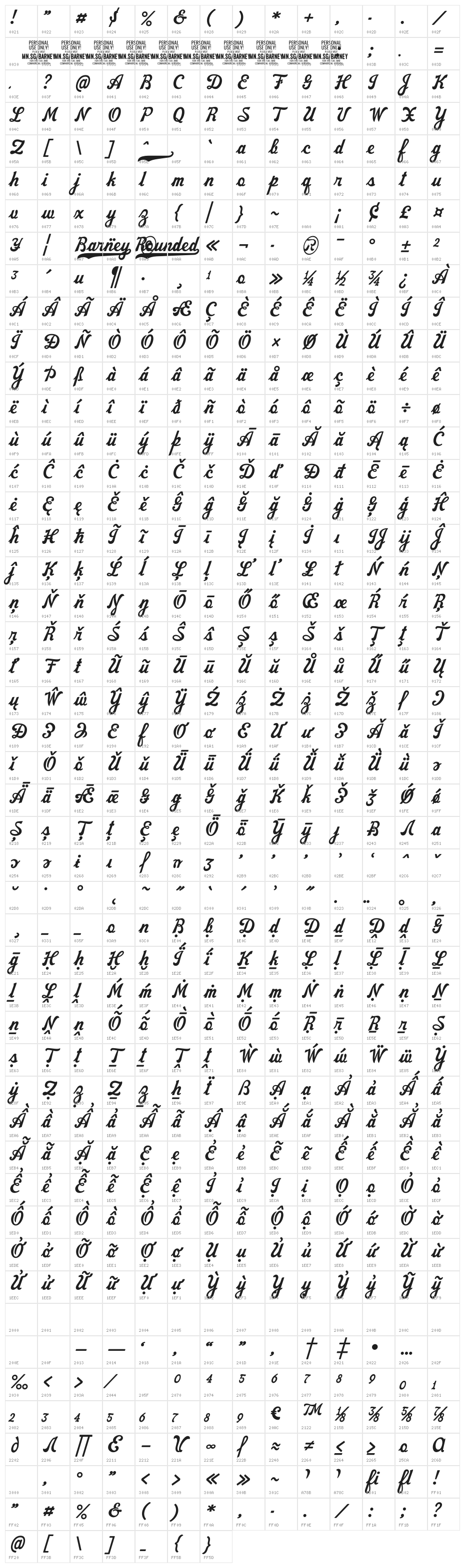 Barney Rounded PERSONAL USE Regular Character Map