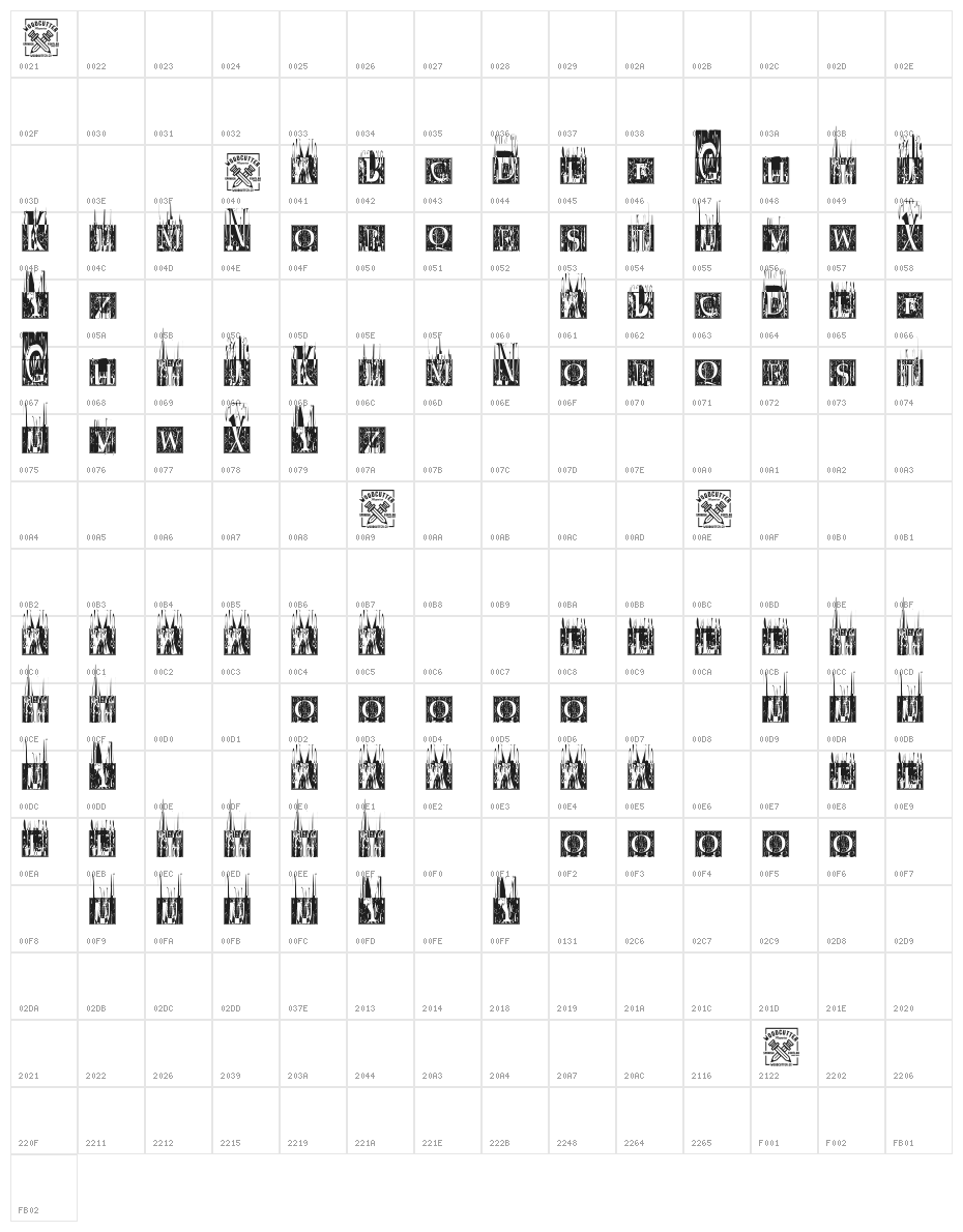 Baroque Explosion Character Map