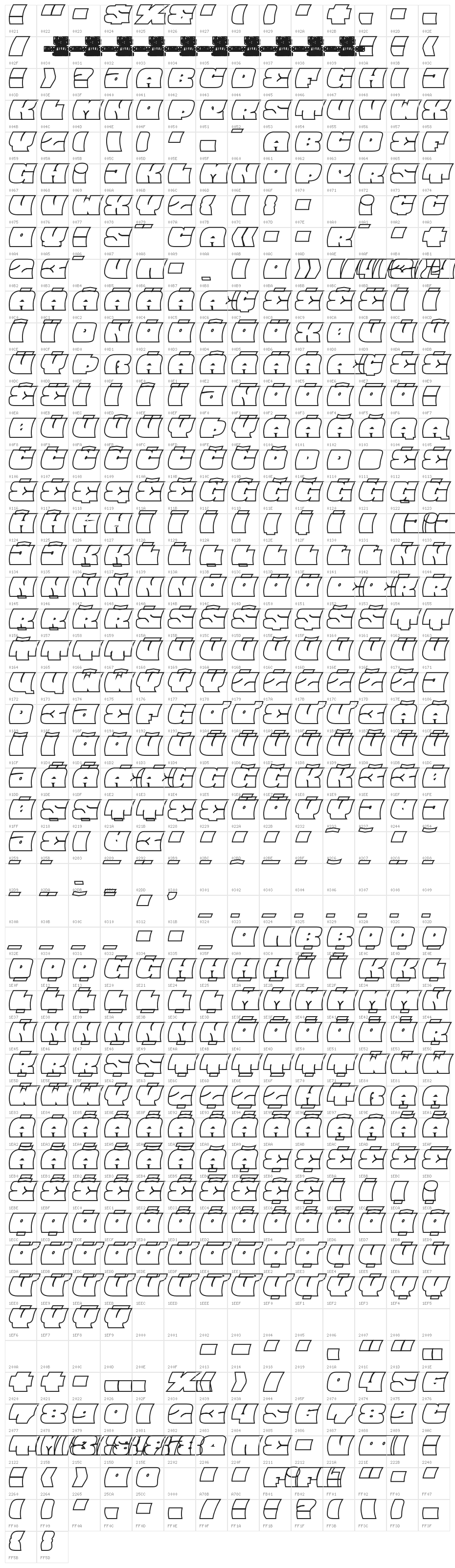 Barred Outline PERSONAL USE Regular Character Map