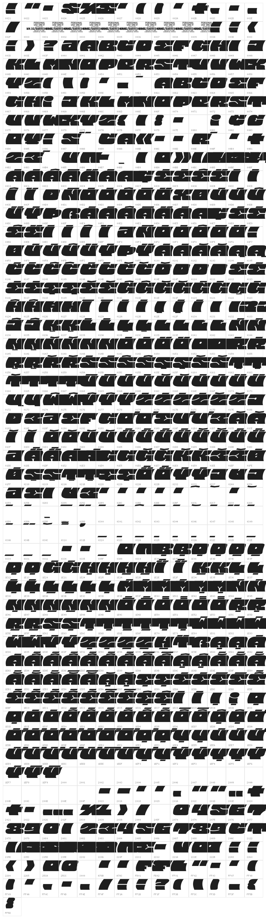 Barred Sans Wide PERSONAL USE Regular Character Map