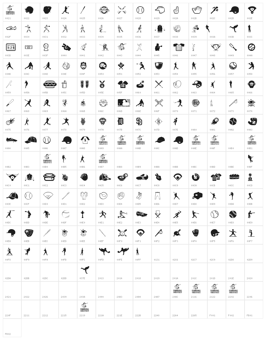 Baseball Icons Character Map