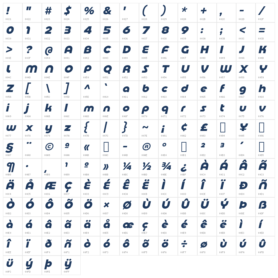 Basenji SemiBold Slanted Character Map