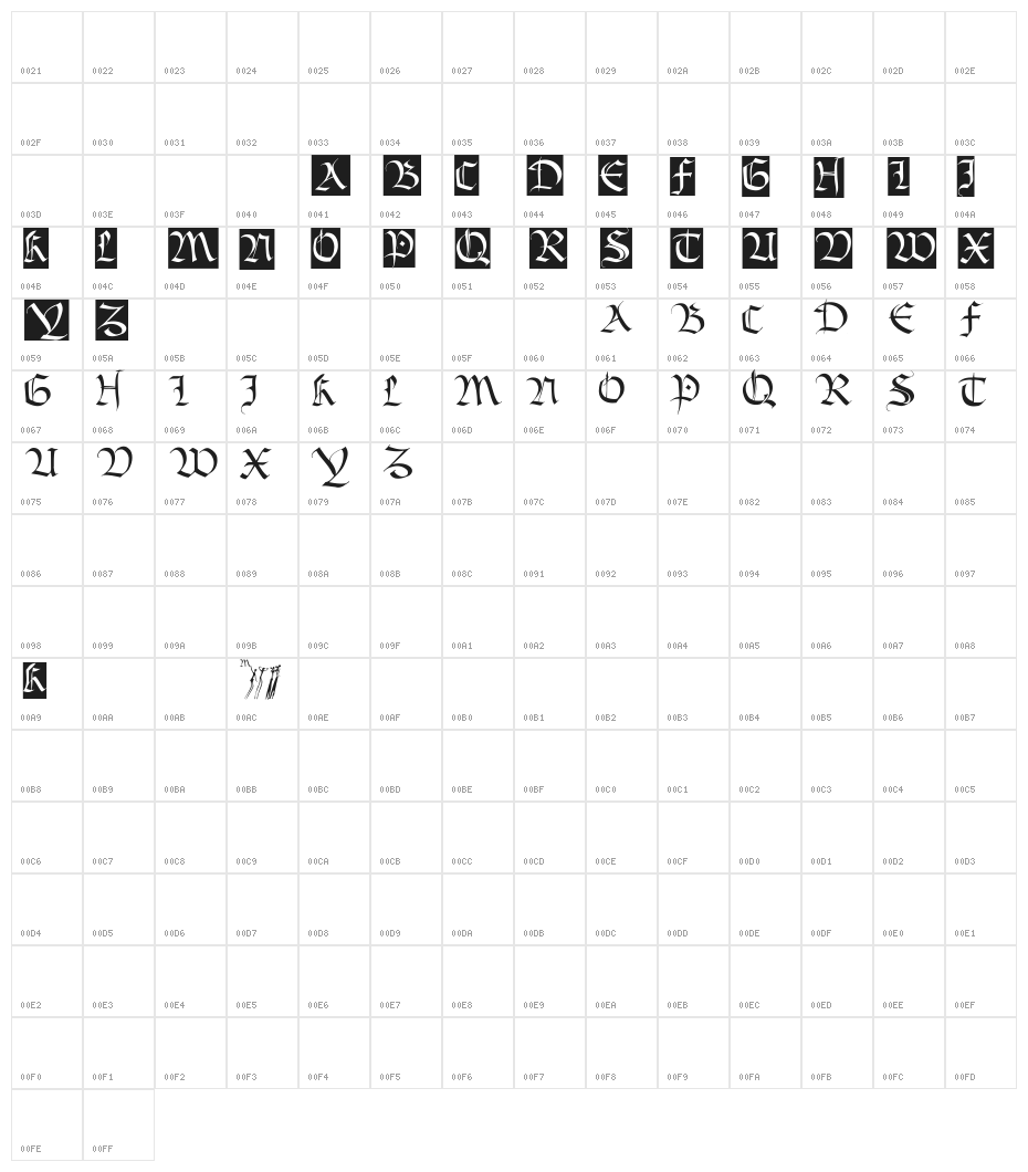 BastardaMajuskel1300 Character Map