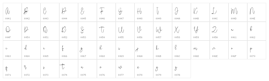 Bastyan Script Free Regular Character Map