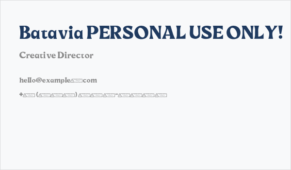 Batavia PERSONAL USE ONLY! Business Card