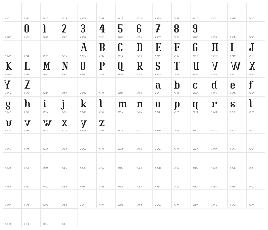 BataviaGlamoreBOLD-Bold Character Map