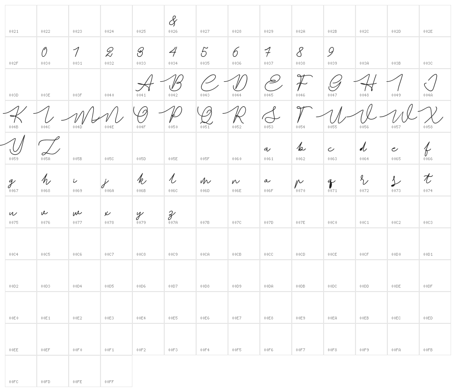 BataviaGlamoreScript-Bold Character Map