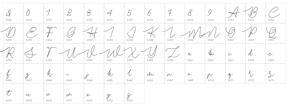 BataviaGlamoreScript-Regular Character Map
