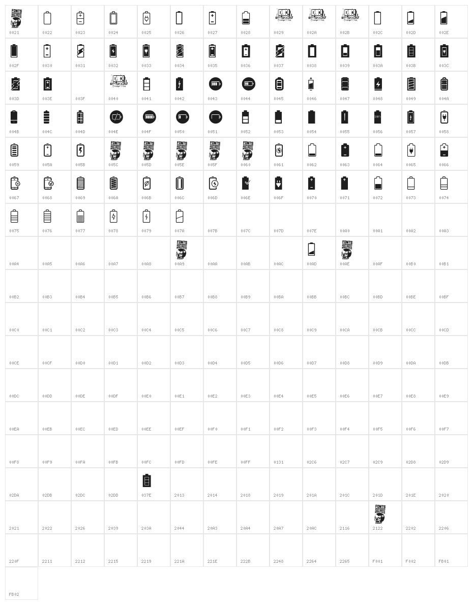 Battery Icons Character Map