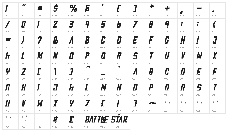 Battle Star Italic Character Map