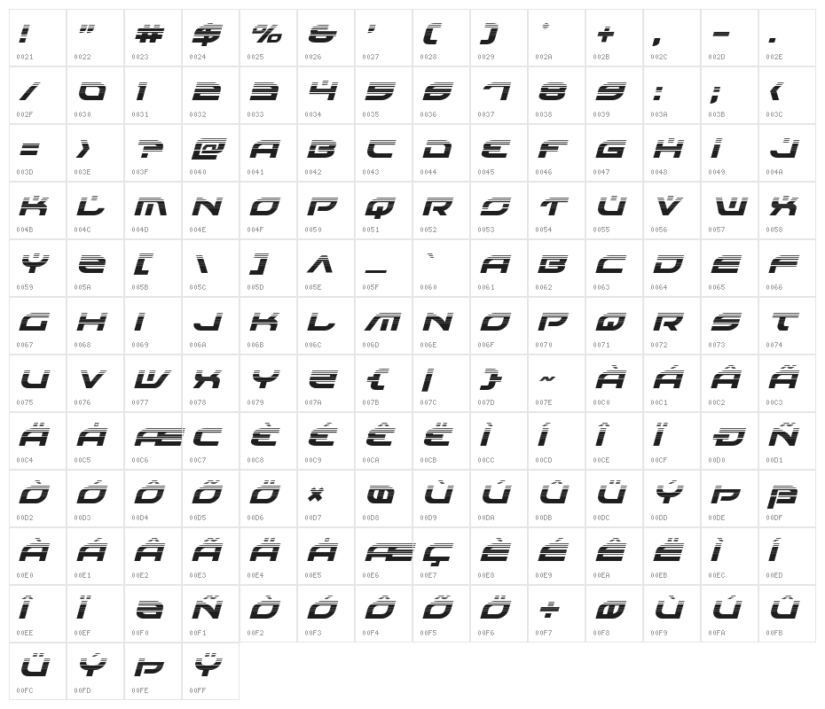 Battlefield Halftone Italic Character Map