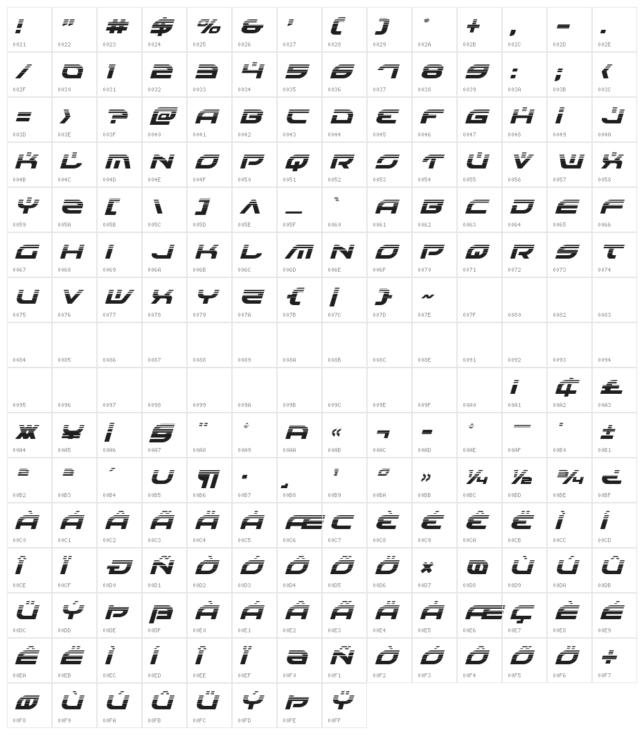 Battlefield Halftone Italic Character Map