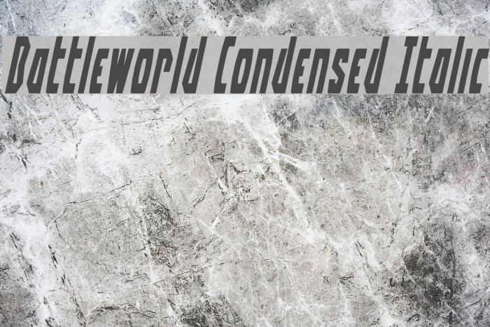 Battleworld Condensed Italic Schriftart examples
