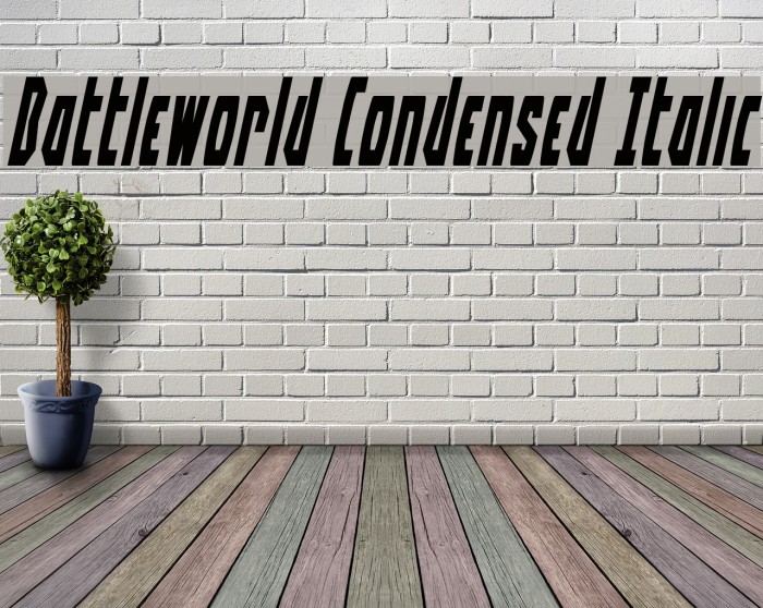 Battleworld Condensed Italic Schriftart examples