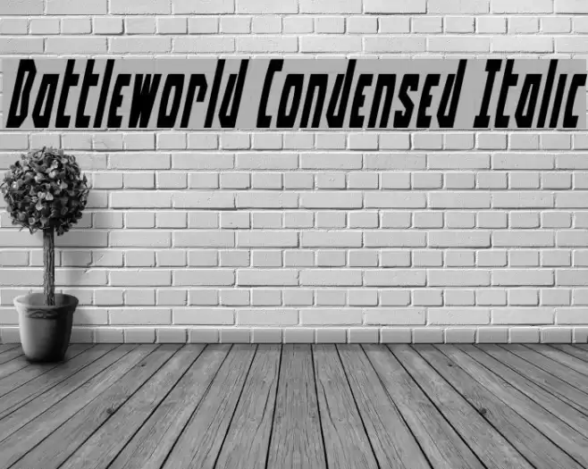Battleworld Condensed Italic Schriftart examples