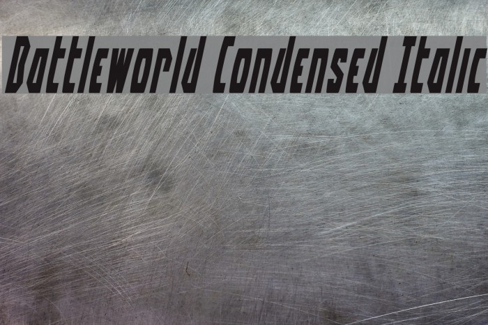 Battleworld Condensed Italic Schriftart examples