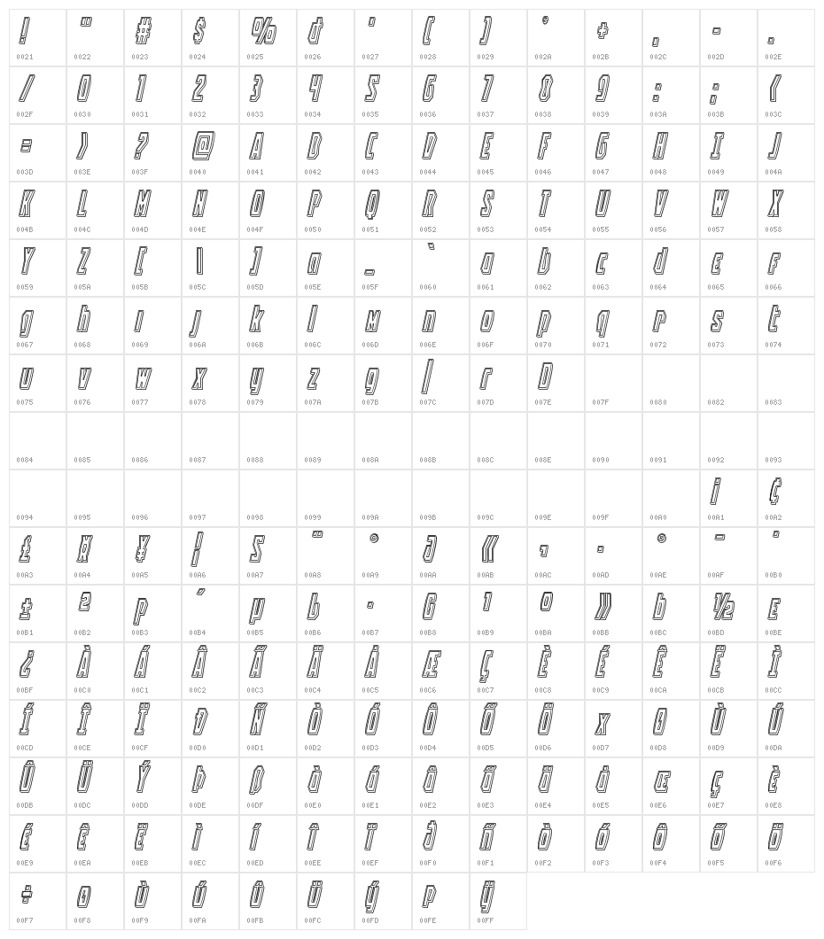 Battleworld Engraved Italic Character Map