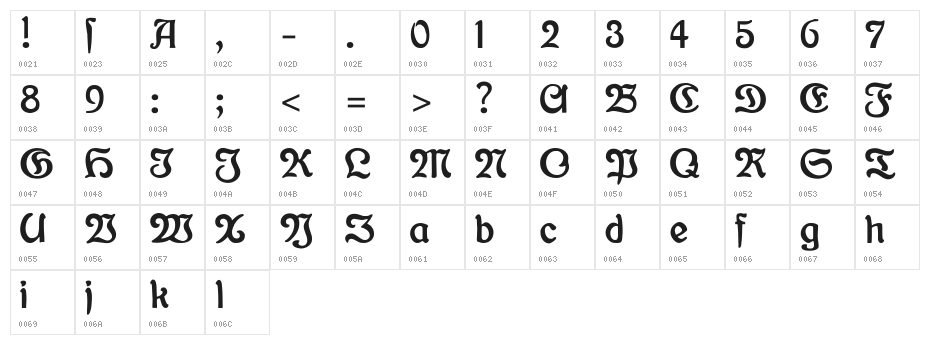Bauernschrift Character Map