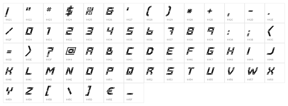 Baumarkt Italic Character Map