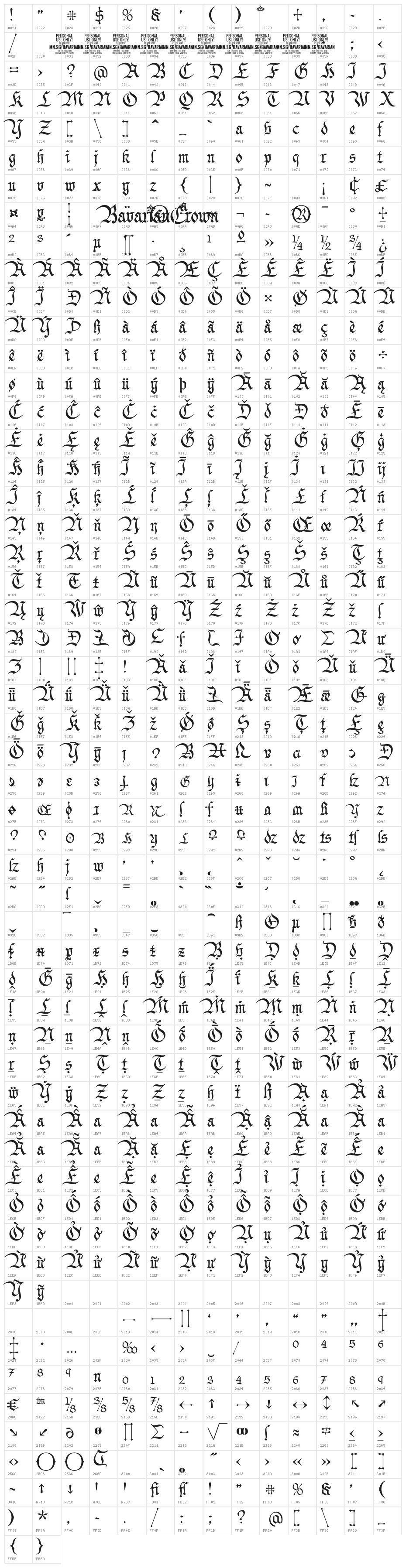 Bavarian Crown PERSONAL Regular Character Map