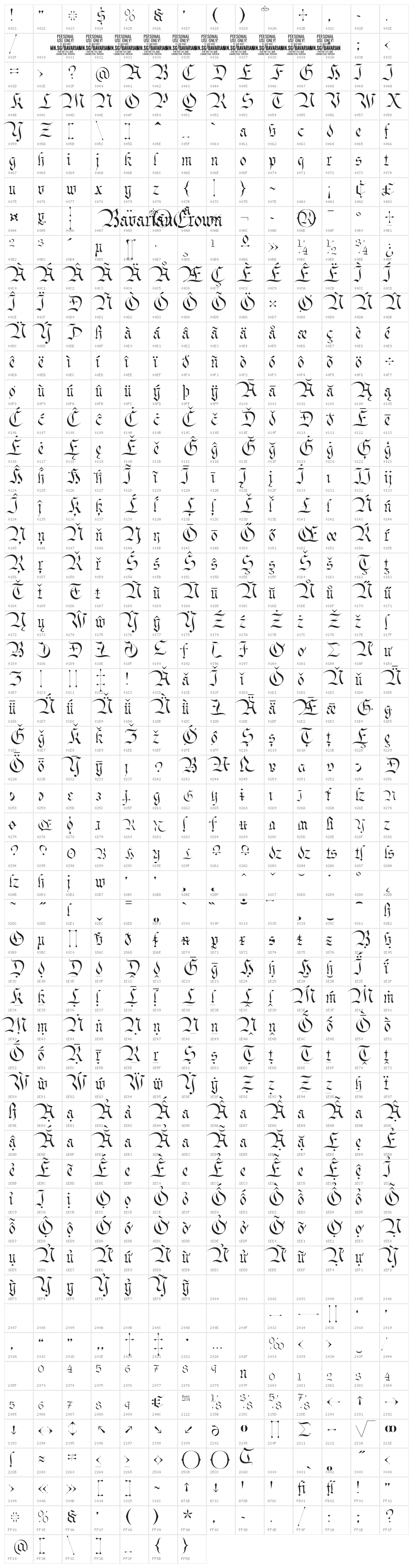 Bavarian Crown Thin PERSONAL Thin Character Map