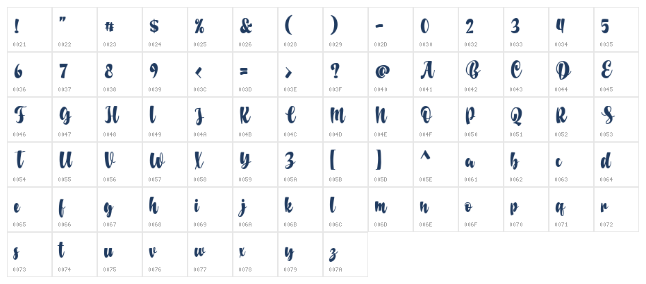 Baverline Regular Character Map