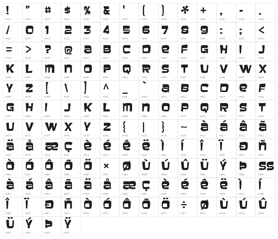 Baveuse-Regular Character Map