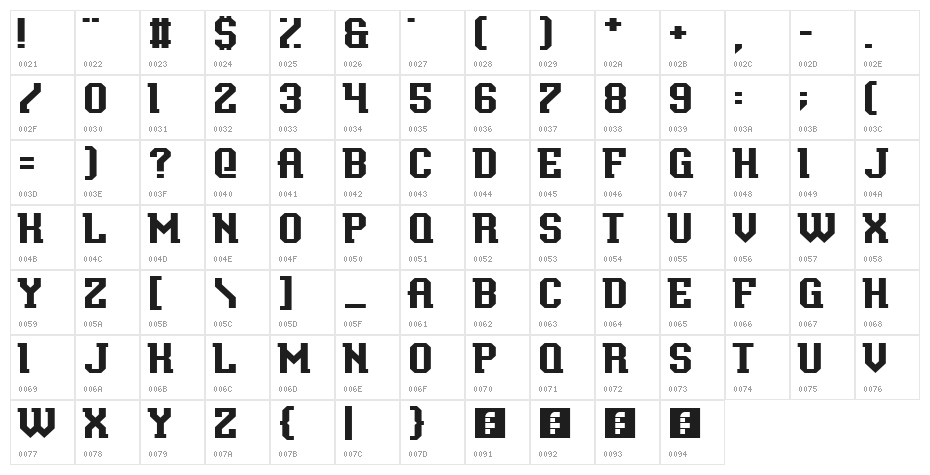 Baxter's Slab Regular Character Map