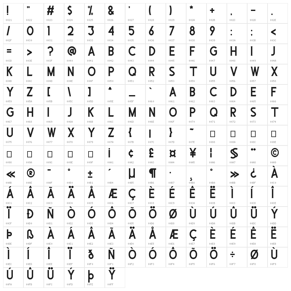 Bayaters RegularDemo Character Map