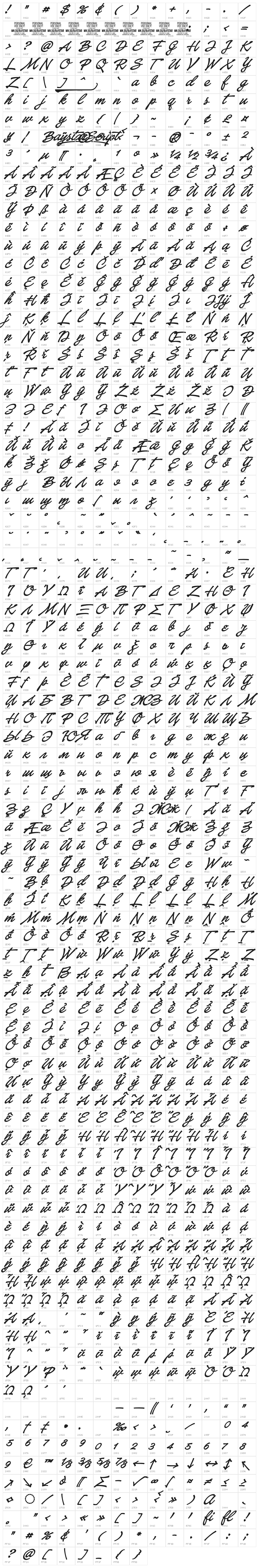 Baystar Script PERSONAL USE ONLY Bold PERSONAL USE ONLY Character Map
