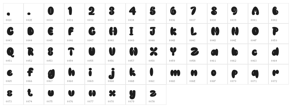 Bazoka Regular Character Map
