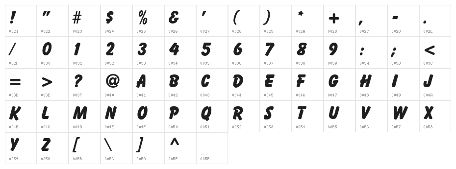 Bazooka Regular Character Map