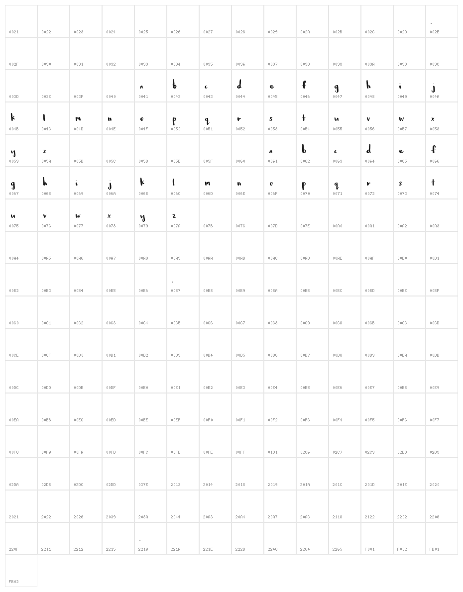 babyfox Character Map