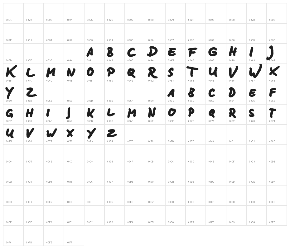 BD Lettering Reduced Black Character Map