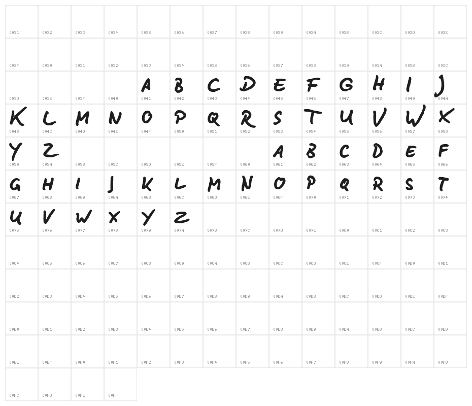 BD Lettering Reduced Bold Character Map