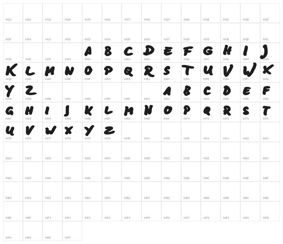BD Lettering Reduced Ultra Character Map