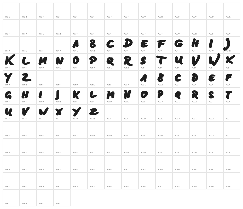 BD Lettering Reduced Ultra Character Map