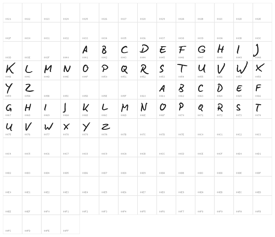 BD Lettering Reduced Character Map