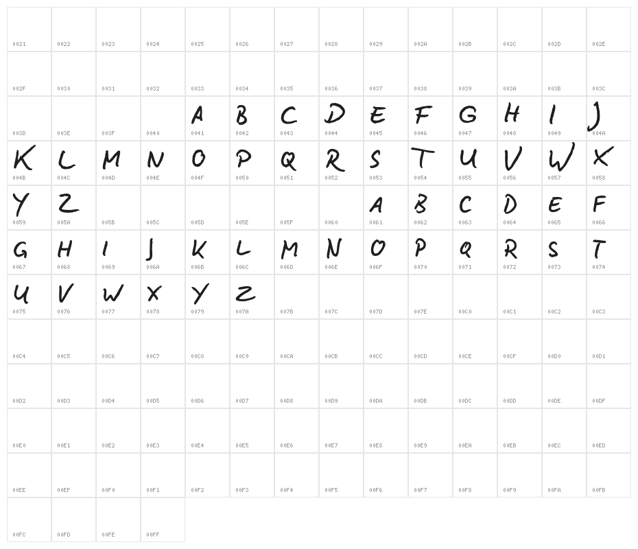 BD Lettering Reduced Character Map