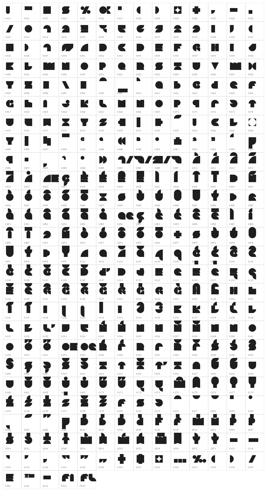 BDOutline Character Map