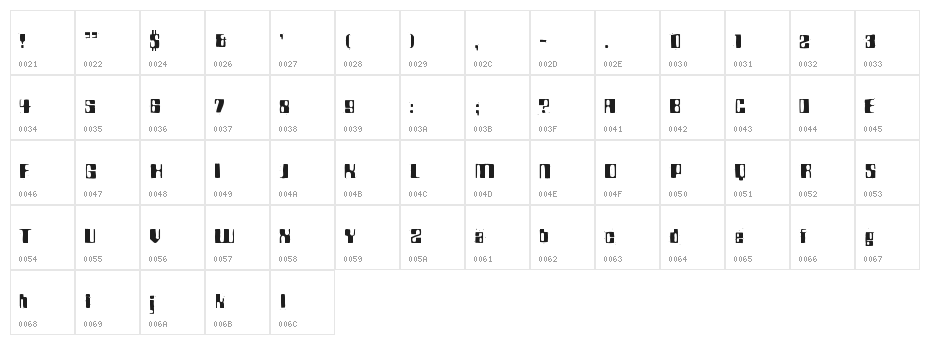 BDRocket70 Character Map