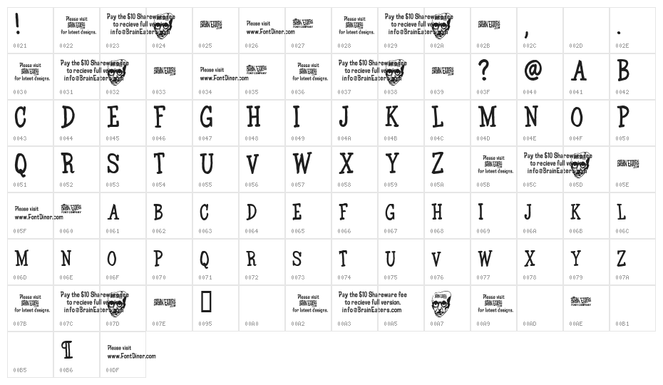 BE Marker  Serif_SW Character Map