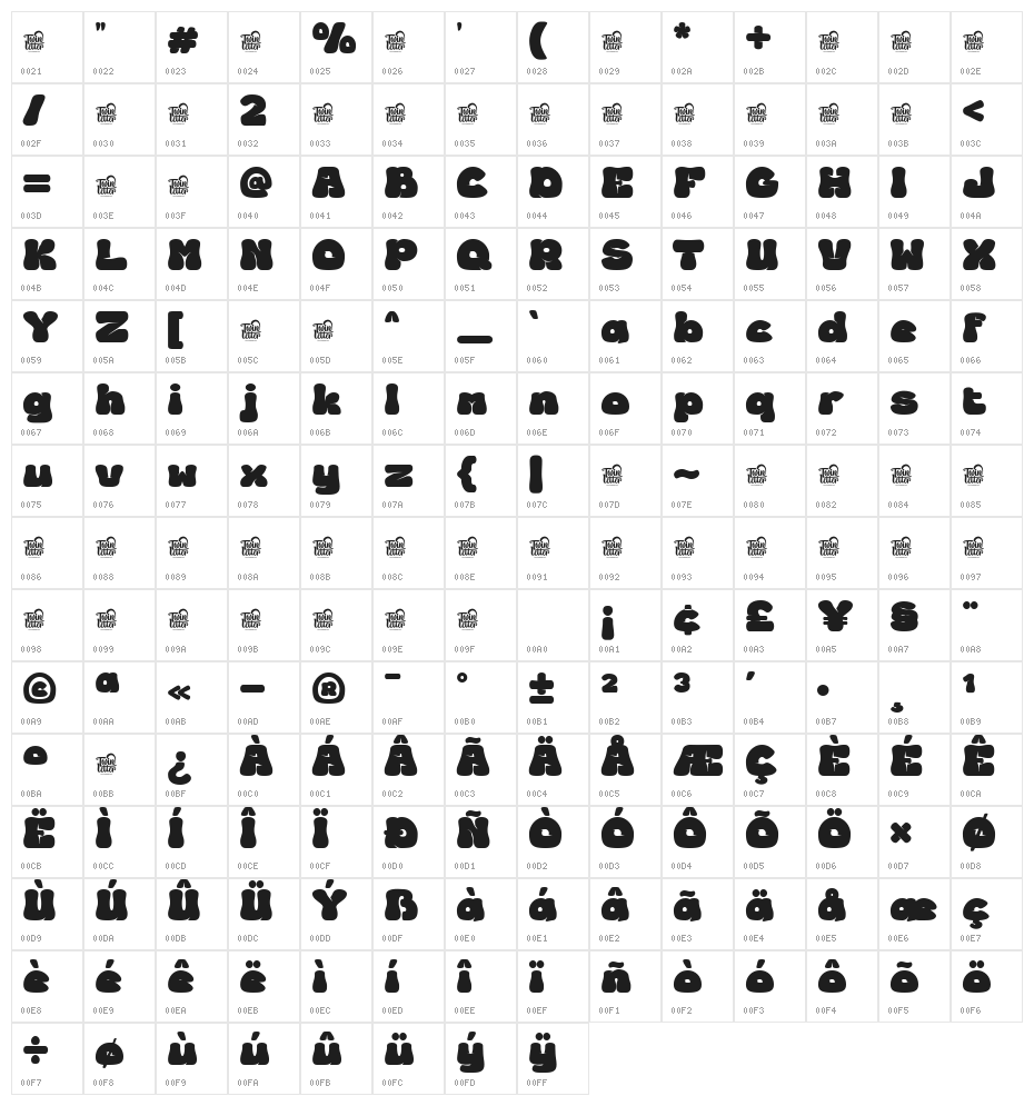 BEDIGH Trial Regular Character Map